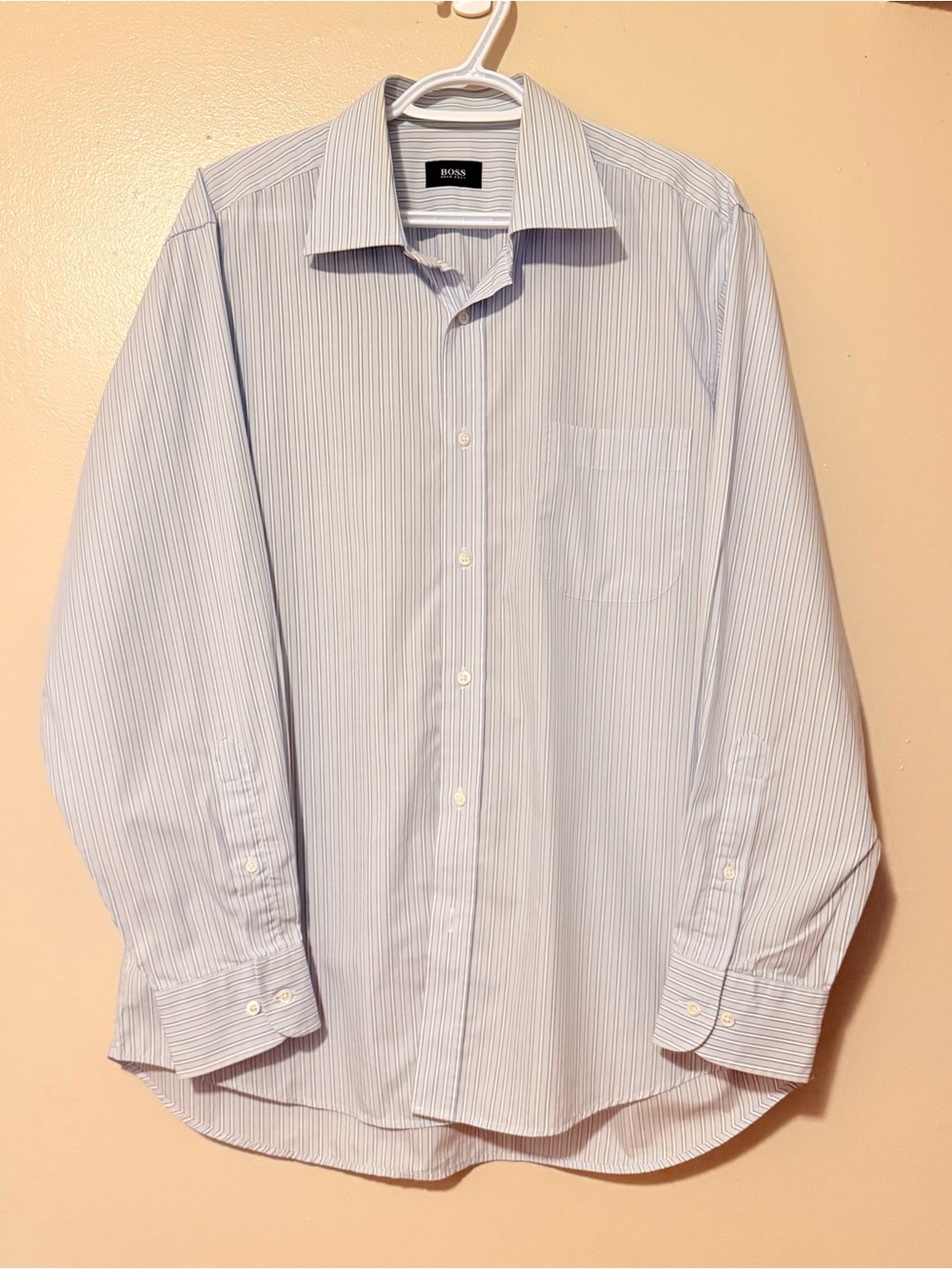 Hugo Boss Light Blue and White Pinstripe Dress Shirt